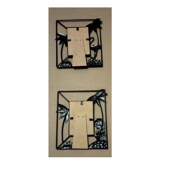 2 BEACHCOMBERS COASTAL LIFE Metal Frames DECOR WITH Tropical Flamingo Palm Trees - Picture 2 of 14